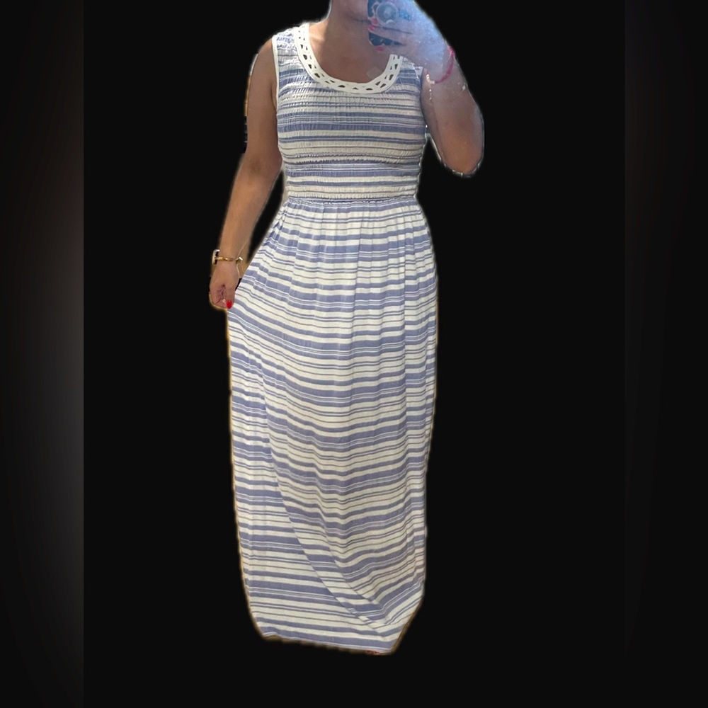NWT Max Studio Blue/White Striped Sleeveless Maxi Dress